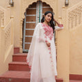 Juniper Off White & Red Solid Cotton Kurta & Pant Set With Dupatta