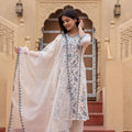 Juniper Off White & Indigo Blue Floral Embroidered Ethnic Suit Set With Dupatta