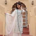 Juniper Off White & Green Floral Embroidered Ethnic Suit Set With Dupatta