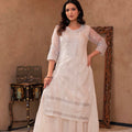 Juniper White Chanderi Mirror Embroidered Kurta With Gota Lace & Glitter Work
