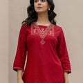 Juniper Maroon Solid Viscose Tunic With Thread Work