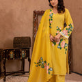 Juniper Yellow Cotton Slub Floral Printed Kurta-Pant & Dupatta Set With Lace Work