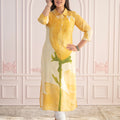 Juniper Yellow Floral Printed Viscose Kurta With Button Details