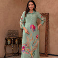 Juniper Mint Floral Printed Viscose Kurta With Shell Buttons