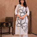 Juniper White Floral Embroidered Cotton Kurta With Palazzo