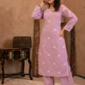 Juniper Lavender Embroidered Cotton Kurta With Palazzo