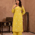 Juniper Lime Yellow Floral Embroidered Cotton Kurta With Palazzo & Lace Work