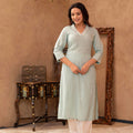 Juniper Aqua Viscose Kurta & Pant Set With Thread Work & Lace