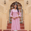 Juniper Pink Embroidered Viscose Kurta With Printed Cotton Pant