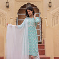 Juniper Light Blue Ethnic Motif Printed Viscose Kurta Set With Sequin & Thread Work