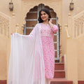 Juniper Pink Ethnic Motif Printed Viscose Kurta Set With Sequin & Thread Work