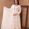 Juniper Off-White Chanderi Floral Embroidered Kurta With Palazzo, Dupatta & Bead Work