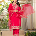 Juniper Viscose Fuchsia Embroidered Kurta Pant And Dupatta Set With Zari Work And Sequin