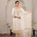 Juniper Viscose Off White Embroidered Kurta Pant And Dupatta Set With Zari Work And Sequin