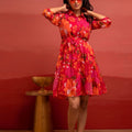 Juniper Man Made Fiber Fuchsia Floral Printed Short Dress With Belt