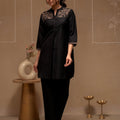 Juniper Black Solid Viscose Tunic And Pants Co-Ord Set With Thread Work And Button Detailing