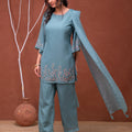Juniper Mint Green Embellished Kurta Pant Dupatta With Beads And Sequence Work