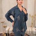 Juniper Grey Solid Viscose Shirt With Beads Work