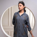 Juniper Viscose Grey Embellished Shirt With Sequin & Bead Details