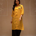 Juniper Mustard Solid Viscose Shirt With Beads Work