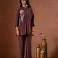 Juniper Coffee Brown Embellished Viscose Co-Ord Set With Bead Detailing
