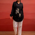 Juniper Black Solid Viscose Shirt With Beads, Sequence, And Thread Work