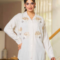 Juniper Viscose Linen Off White Embellished Shirt With Sequin & Bead Details