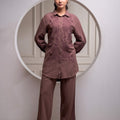 Juniper Brown Embellished Viscose Co-Ord Set With Bead Details