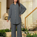 Juniper Grey Embellished Viscose-Linen Co-Ord Set With Sequin Detailing