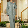 Juniper Sage Green Embroidered Viscose Co-Ord Set With Beads & Sequin Accents