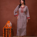Juniper Beige Embroidered A-Line Kurta With Mirror & Thread Work