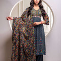 Juniper Grey Floral Viscose Kurta Pant Dupatta Set With Thread Work And Sequence