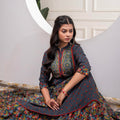 Juniper Grey Floral Viscose Long Dress With Dupatta And Dori, Sequence & Lace Work