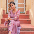 Juniper Mauve Man Made Fiber Floral Printed Kurta With Pants & Dupatta Set With Lace Work