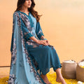 Juniper Blue Man Made Fiber Floral Printed Kurta With Pants & Dupatta Set With Lace Work