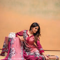 Juniper Magenta Man Made Fiber Floral Printed Kurta With Pants & Dupatta Set With Lace Work