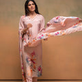 Juniper Peach Man Made Fiber Floral Printed Kurta With Pants & Dupatta Set With Sequence Work