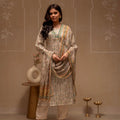 Juniper Man Made Fiber Ivory Embellished Kurta Pant Dupatta Set With Floral & Ethnic Motifs