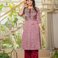 Juniper Ivory Floral Poly Kurta And Pants Set With Mirror, Thread Work And Tassels Detail