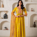 Juniper Mustard Yellow Embroidered Anarkali Kurta With Printed Dupatta