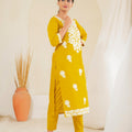 Juniper Mustard Solid Embroidered Straight Kurta Pant Set With Thread Work