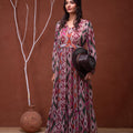 Juniper Floral Printed Pink Dress With Sheer Sleeves & Beaded Waist Detailing