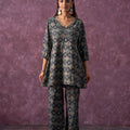Juniper Women'S Green & Black Cotton Kurta & Pants Co-Ord Set With Ethnic Motifs And Zari Work