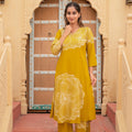 Juniper Women'S Mustard Floral Print Viscose Kurta & Pant Set With Sequin And Bead Work
