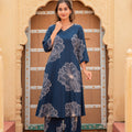 Juniper Women'S Navy Floral Print Viscose Kurta & Pant Set With Sequin And Bead Work