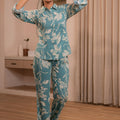 Juniper Teal Floral Printed Co-Ord Set With Button Details