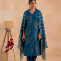 Juniper Indigo Solid Embroidered Straight Kurta Pant And Dupatta Set With Thread Work