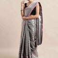 Kanjivaram Silk Grey Colour Zari Woven Design Saree