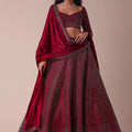 Maroon Red Wrinkle Satin Lehenga With Swarovski Crystals