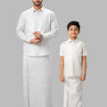 Like Father Like Son Tissue Jari Shirt Dhoti Combo Sankalpam Silver
